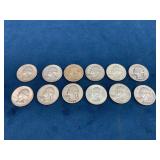 12 90% Silver U.S. Quarters from Various Years