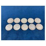 Ten 1964 Kennedy Half Dollars in Circulated Condit