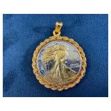 Gold Plated Walking Liberty Pendant with Rope-Styl