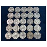 25 Pre-1965 Washington Quarters in Circulated Cond