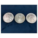 Three 1 Ounce .999 Silver American Eagle Coins