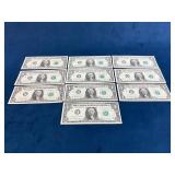10 Mint Condition 1 Dollar Bills