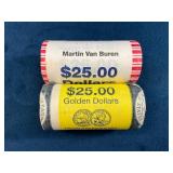 Two Rolls of $25 Martin Van Buren and Sacagawea Go