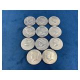 12 Kennedy Half Dollar Coins, Various Dates and Mi