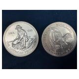 Two Engelhard 1 oz .999 Fine Silver Coins Featurin