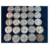 20 Silver Washington Quarters, Mixed Dates (1941-1