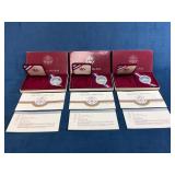 Three 1984 Olympic 1 Ounce .999 Silver Proof Coins