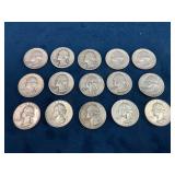 15 Silver Washington Quarters (1936-1964)