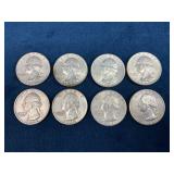 8 Washington 90% Silver Quarters (1962-1964)