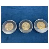 3 Sacagawea Dollar Coins in Clear Protective Cases