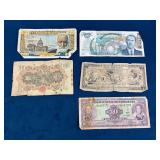 Five International Banknotes from Various Countrie