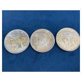 1923 and 1925 Peace Dollar Coins, Lot of Three