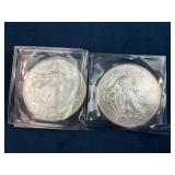 Two 1 Troy Ounce .999 Fine Silver American Eagle C