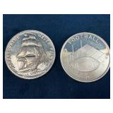 Two 1 oz .999 Fine Silver Coins Featuring Ship and