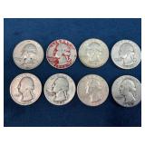 8 Washington Quarters (1934-1958) with Various Dat