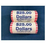 Two $25 Rolls of William Henry Harrison Golden Dol