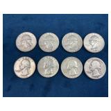 Eight 90% Silver Washington Quarters ï¿½ Mixed Dates