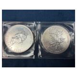 Two 1 Ounce .999 Fine Silver Canadian Coins