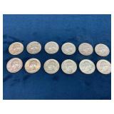 12 90% Silver Washington Quarters, Mixed Years