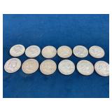 12 Kennedy and Franklin Half Dollar Coins, Mixed D