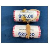 Two Rolls of $25 Franklin Pierce and James Buchana