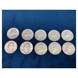 10 U.S. 90% Silver Washington Quarters (1943-1964)