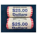 $50 in Presidential $1 Coin Rolls Featuring Abraha
