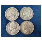 Four Wartime Jefferson Nickels (1943-S, 1943-P, 19