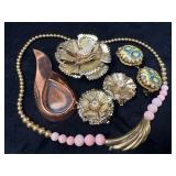 Vintage Jewelry Lot Featuring Floral Pins, Clip-On