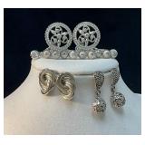 Three Silver-toned Earring Pairs With Varied Desig