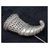 Sterling Silver Cornucopia Lapel Pin with Openwork