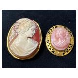 Two Vintage Cameo Pins with Relief Portrait Design
