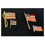 Four Patriotic American Flag Pins with Embellishme