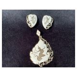 Vintage Siam Sterling Pendant and Clip-On Earrings