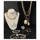 Jewelry Lot Featuring Necklaces, Brooch, Bracelet,
