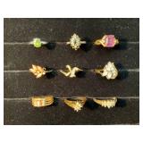 Nine Assorted Rings with Various Gemstone Accents