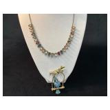 Multicolor Necklace with Two Brooches Featuring Dr