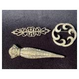 Three Vintage-Style Rhinestone Brooches in Various