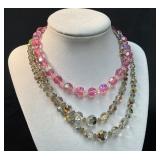 Two-Strand Pink and Clear Aurora Borealis Crystal