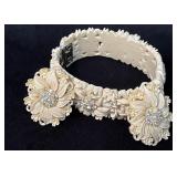 Floral Resin Bracelet and Clip-On Earrings Set wit