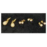 Four Pairs of Gold-Tone Earrings with Pearl Accent
