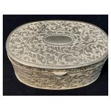 Oval Silver-Tone Trinket Box with Floral Engraving