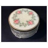 Glass Powder Jar with Guilloche Enamel Lid and Flo