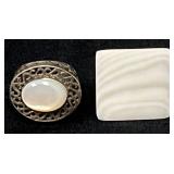 Two Ornamental Rings Featuring Opalite and Mother