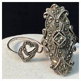 Sterling Silver Marcasite and Heart Rings