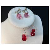 Red and Pink Beaded Earrings, Including Clip-Ons a