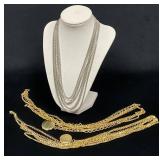 Gold and Silver-Colored Multi-Strand Necklaces Wit