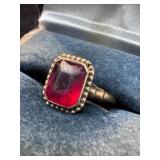 Size 5 10k PSCO Gold Ring with Rectangular Red Sto