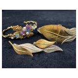 Mixed-Metal Leaf and Floral Jewelry Set: 2 Bracele