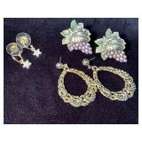 Three Pairs of Mixed Design Earrings with Grape an